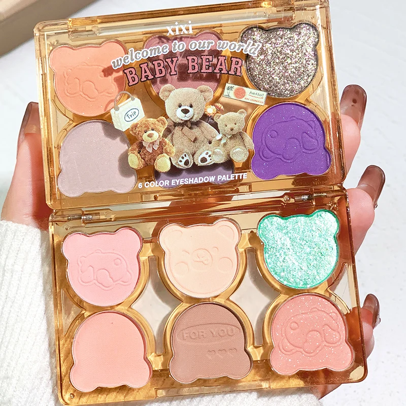 Cartoon Bears Glitter Eyeshadow Palette Pearlescent Makeup Palette Matte Velvet Smooth Shimmer Long-wear Smoky Eyes Cosmetics