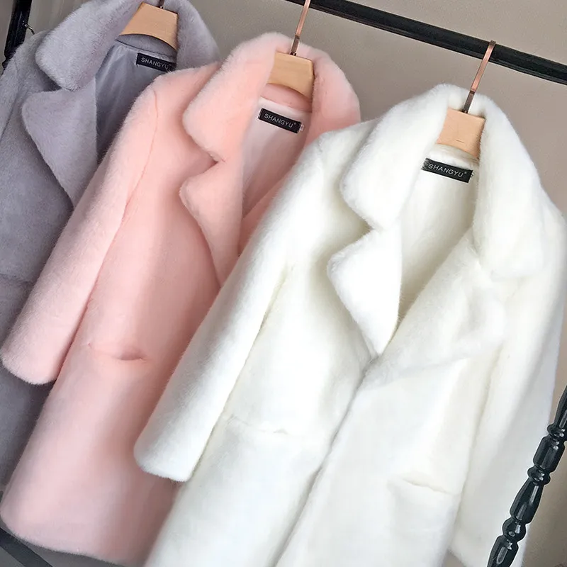 New Faux Mink Fur Coat Women Autumn Winter Thick Warm Fur Jackets Female Fashion Pink White Mink Fur Coats Large Size