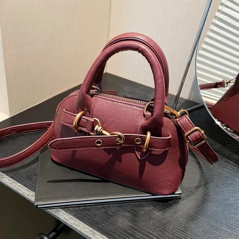 

Small Size Top-handle Bags For Women Belt Buckle Design Mini Shoulder Cross Body Shell Bag Luxury Designer Purses And Handbags