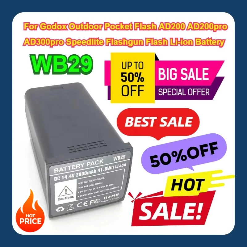 WB29 Chargeable Replacement For Godox Outdoor Pocket Flash AD200pro AD200 AD300pro Speedlite Flashgun Flash Li-ion Battery