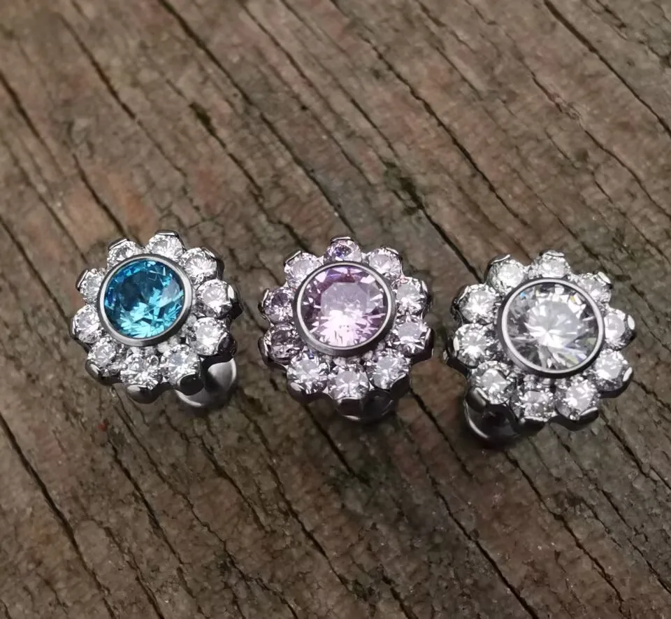16 Gauge Sun Fllower ASTM F136 Titanium G23 Internal Thread Ear Cartilage Tragus Stud Ring Labret Lip Piercing Body Jewelry