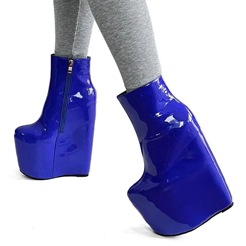 Ronti Cool Women Winter Ankle Boots Patent Leather Wedge High Heels Round Toe Black Size 5-15 3