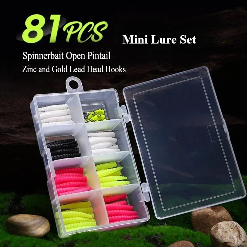 

ALASICKA 81PCS Boxed Mini Bait Set High Quality Lead Head Hooks with Zinc Alloy, Soft Body, Good Mouthfeel. Fishing Accessories