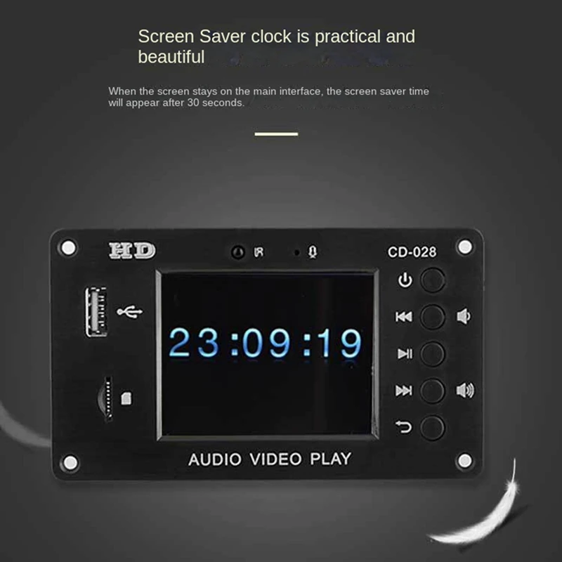 Portable HD Car Lossless Full Format Mp5 Bluetooth 5.0 Calendar Clock Alarm Clock 2.8-Inch TFT Screen