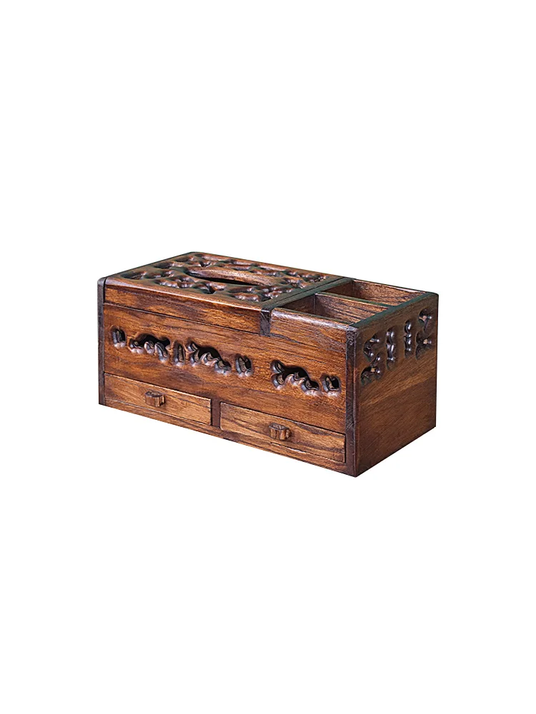 

Drawer type tissue box remote control storage box solid wood multifunctional household living room tea table Chinese style