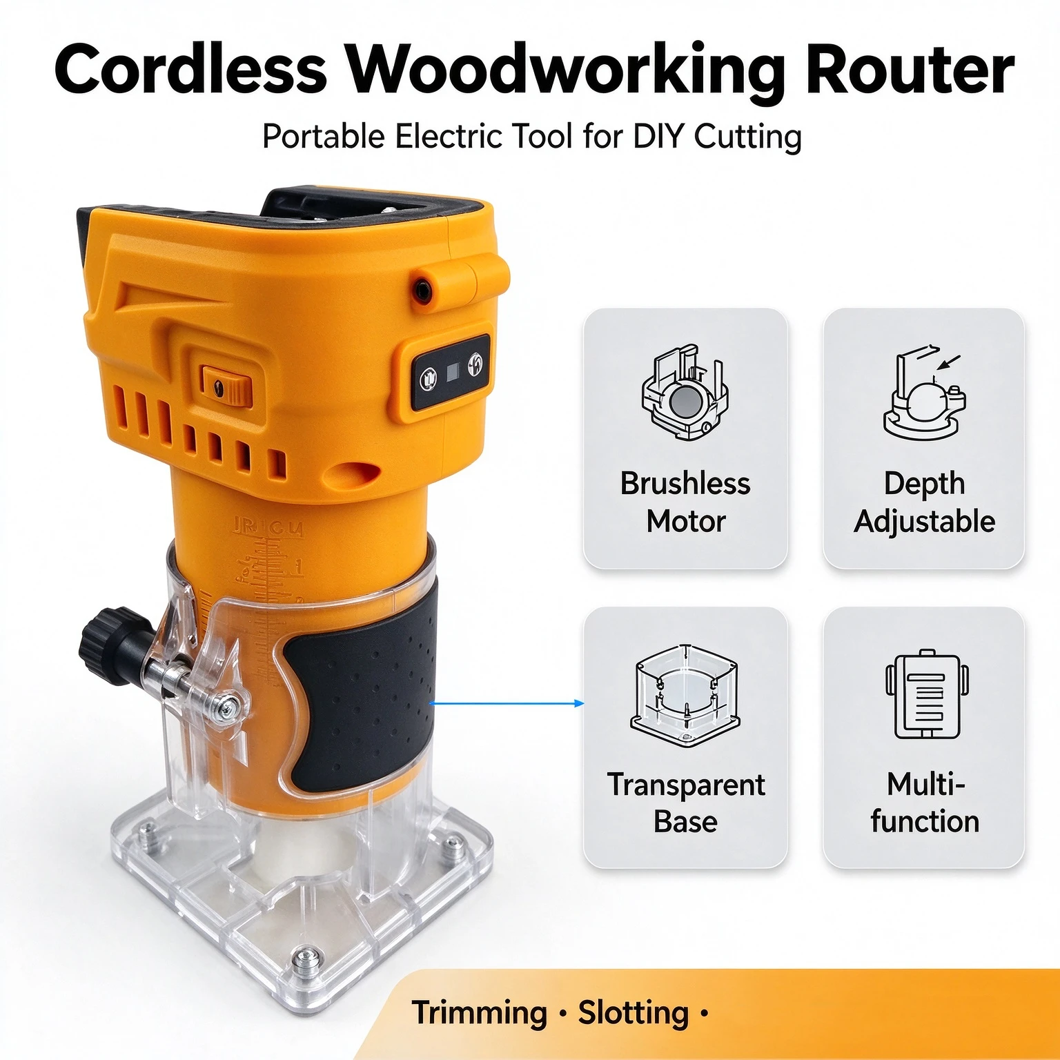 Household Brushless Woodworking Trimming Machine Cordless Lithium Electric Wood Router  For DIY Carving Grooving Wood Processing