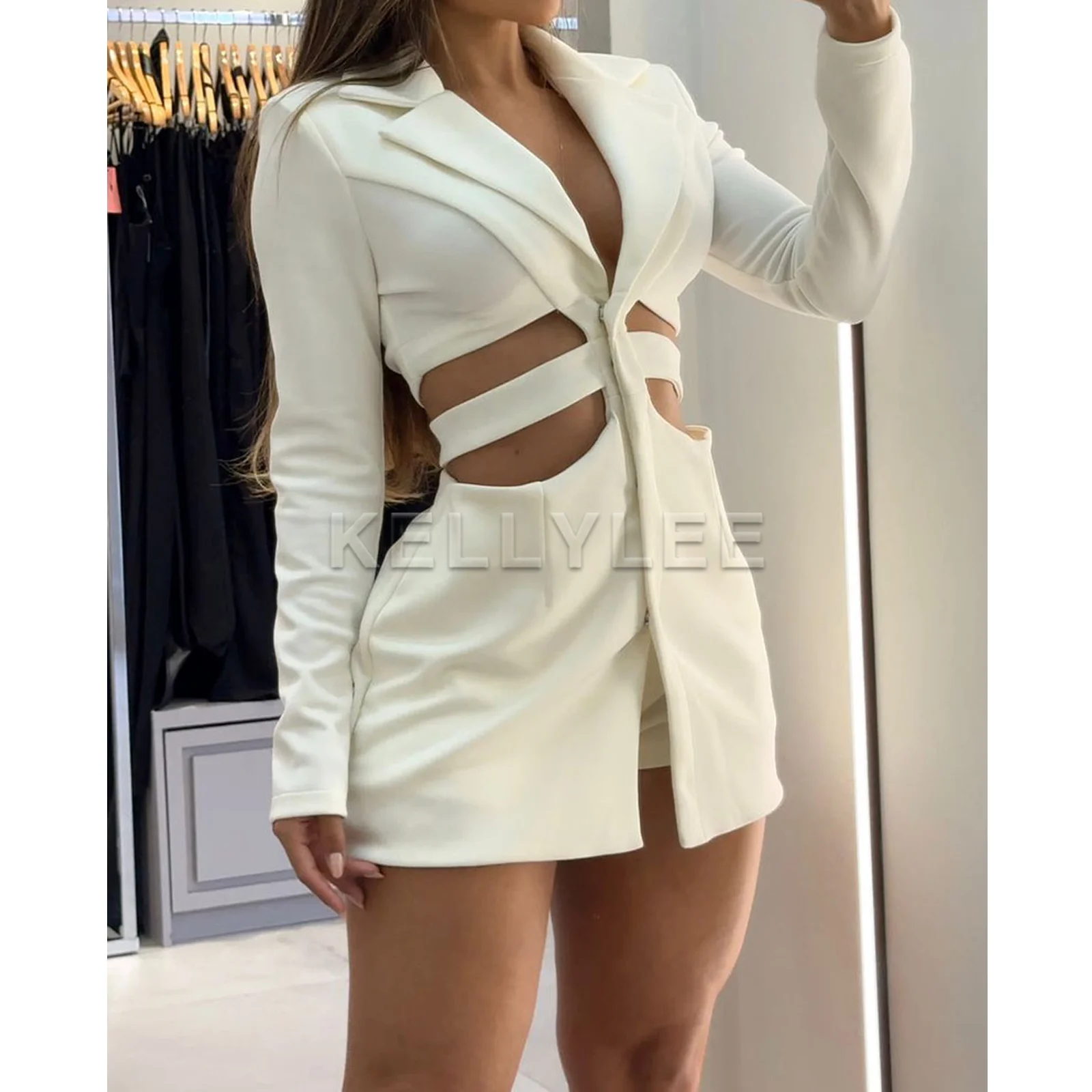 

2025 Women's Sexy Fashion Casual Suit Dress Long Sleeve Hollow Solid Color Dress Ladies Two Piece Set Summer Skirt Sets Outwear