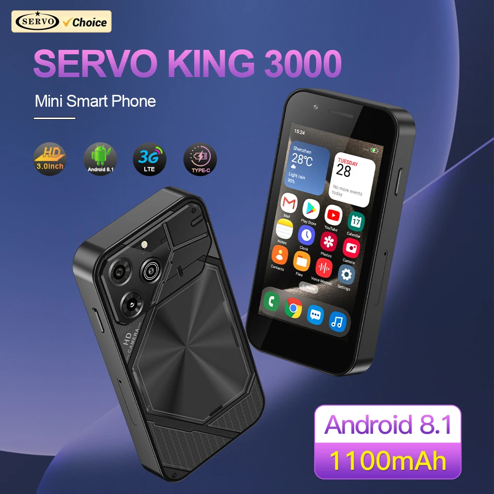 SERVO KING3000 2024 버전 미니 스마트폰, 3G NET 안드로이드 시스템, 듀얼 SIM 슬롯, 구글 플레이 스토어, 와이파이, 3.0 인치 소형 스마트폰 