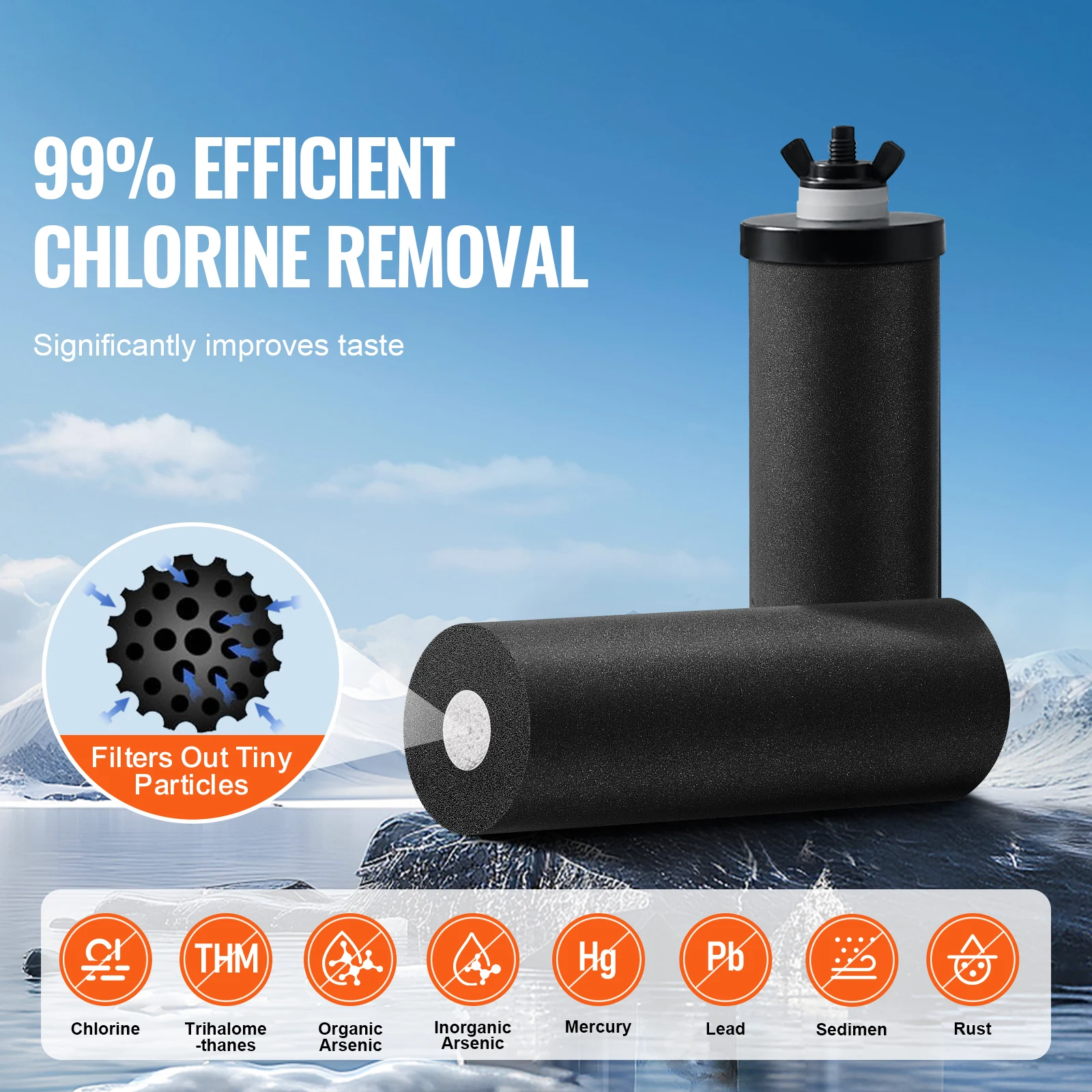 Gravity-fed Water Filter System, 2.25G 304 Stainless-Steel Countertop System, Reduces Lead and up to 99% of Chlorine, Featuring 2 Carbon Filters, Water Filtration System, Water Level Spigot, Stand