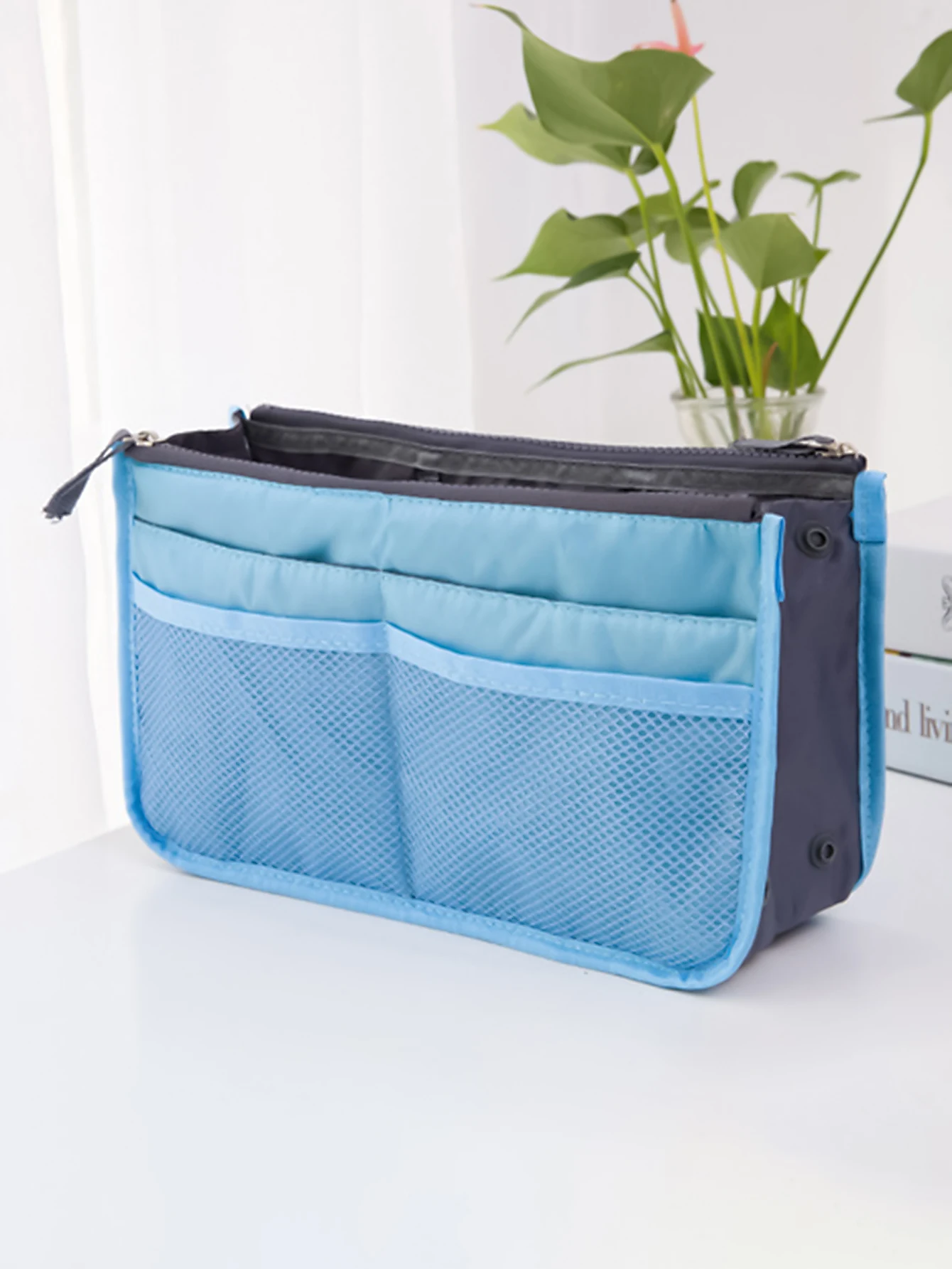(1pc)Korean Version Multifunctional Folding Storage Bag with Double Zippers, Large Capacity WOMEN'S Portable Makeup Bag