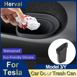 Herval For Tesla Model 3 Y Car Door Trash Can Eco-Friendly Silicone Side Door Storage Box Waterproof Garbage Can Car Accessories