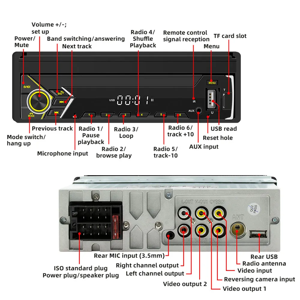 7-inch single Din Telescopic touch screen MP5 Multimedia Player Car FM Radio Wireless Carplay Android Auto USB Bluetooth RDS AM