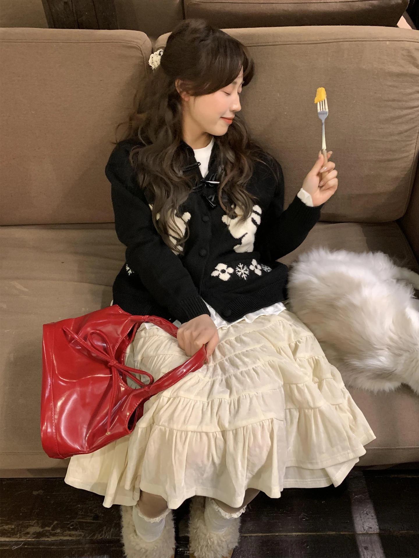 

Ele High Waist A-Line Skirt for Women Spring 2026 New Design Sweet Japanese Sle Polyester Fiber Casual Skirt