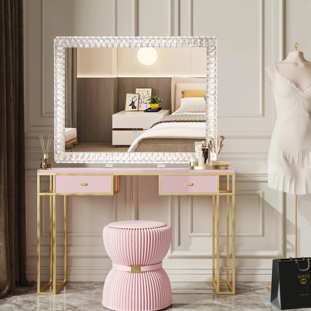 Bedroom Salon Beauty Table Diamond Vanity Light Up Mirror for Makeup LED Crystal Mirror Light with Dimmable Lights