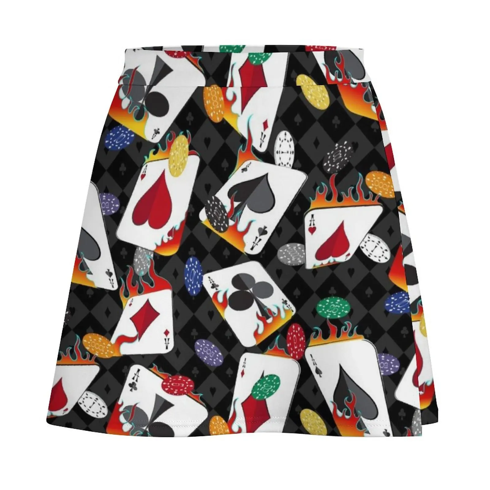 Flaming Lucky Playing Cards Mini Skirt chic and elegant woman skirt Female skirt