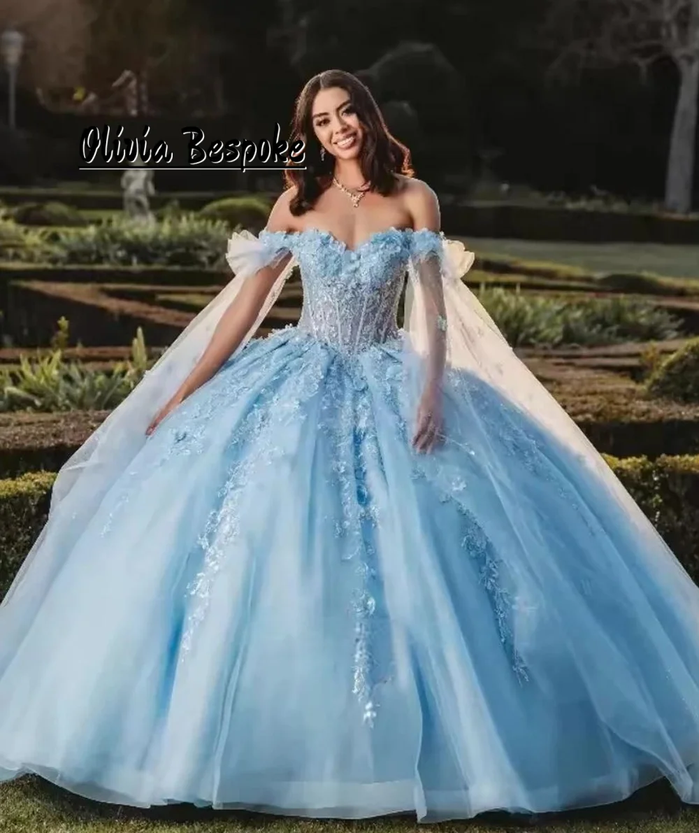 

Blue Cape 15 Year Old Quinceanera Dresses 2026 Beaded Lace Applique Ball Gown Birthday Party Dress Formal Gown Customized