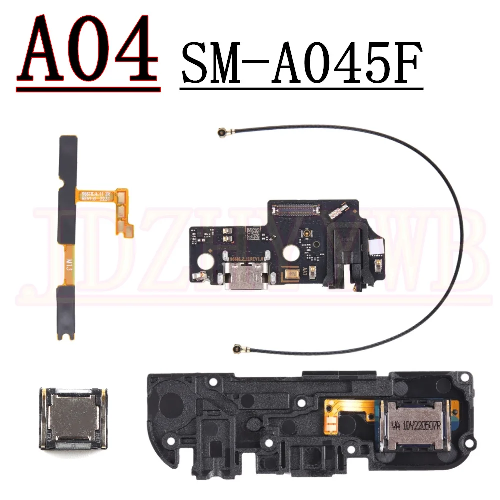 Placa de puerto de carga USB para Samsung A04 A045F A045M, auricular inferior, altavoz, timbre, señal de volumen de energía, Cable flexible