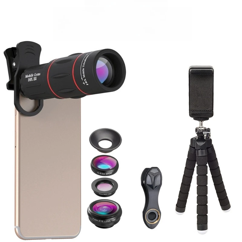 

18X telephoto fisheye wide-angle macro four-in-one universal external photography mobile phone lens