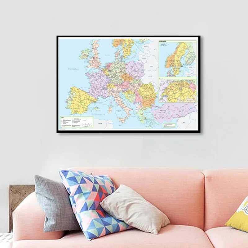 

84*59cm The Europe Political Map Wall Art Poster Decorative Print Unframed Canvas Painting Home Decoration School Supplies