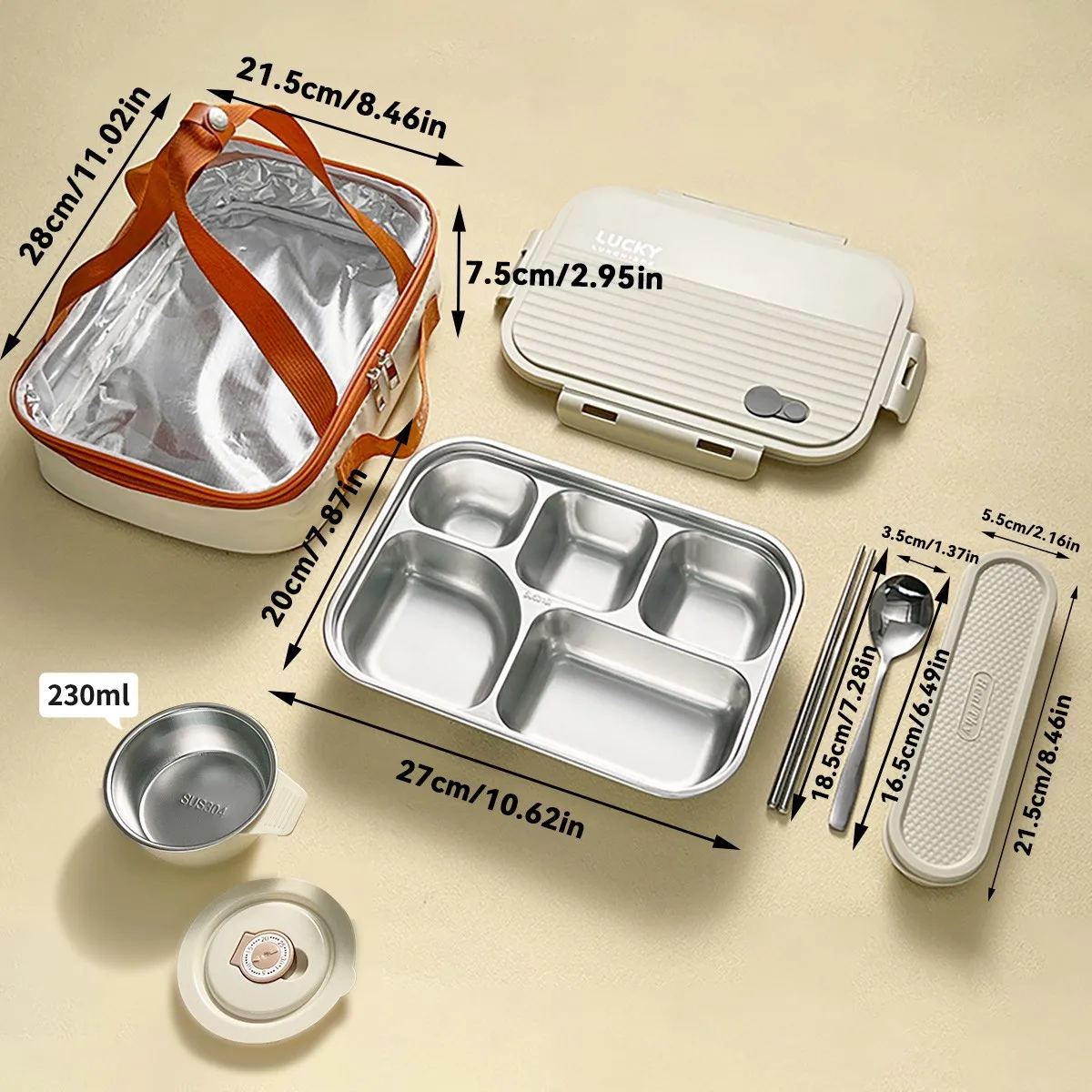 304 roestvrijstalen gedeelde bento-lunchbox 4/5 vakken grote capaciteit verzegelde voedselcontainer met deksel voor studenten en kantoorpersoneel
