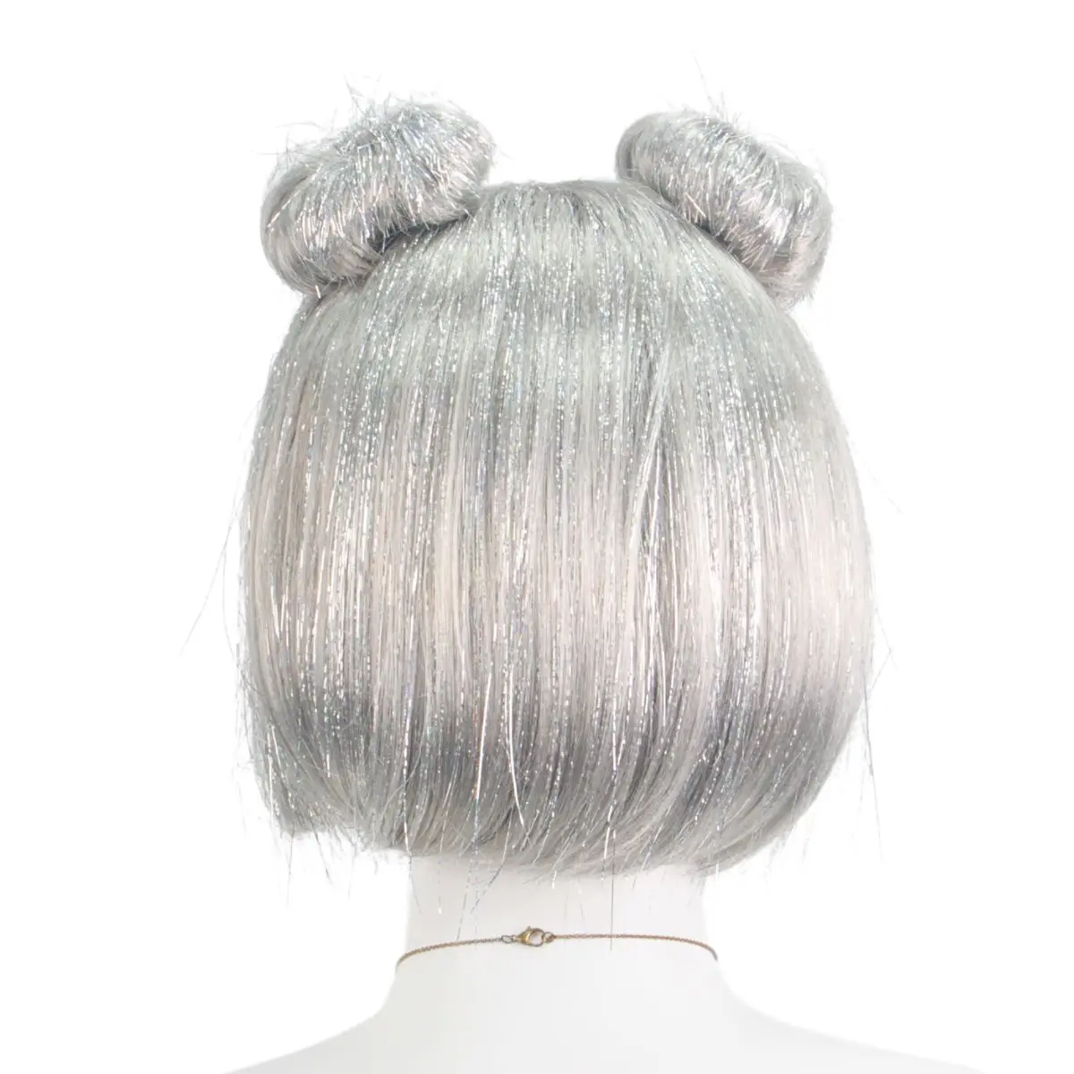 ผมสั้นสีเงิน วิกผมสังเคราะห์รูปลูกชิ้น ปาร์ตี้วันหยุด ใส่ของขวัญ