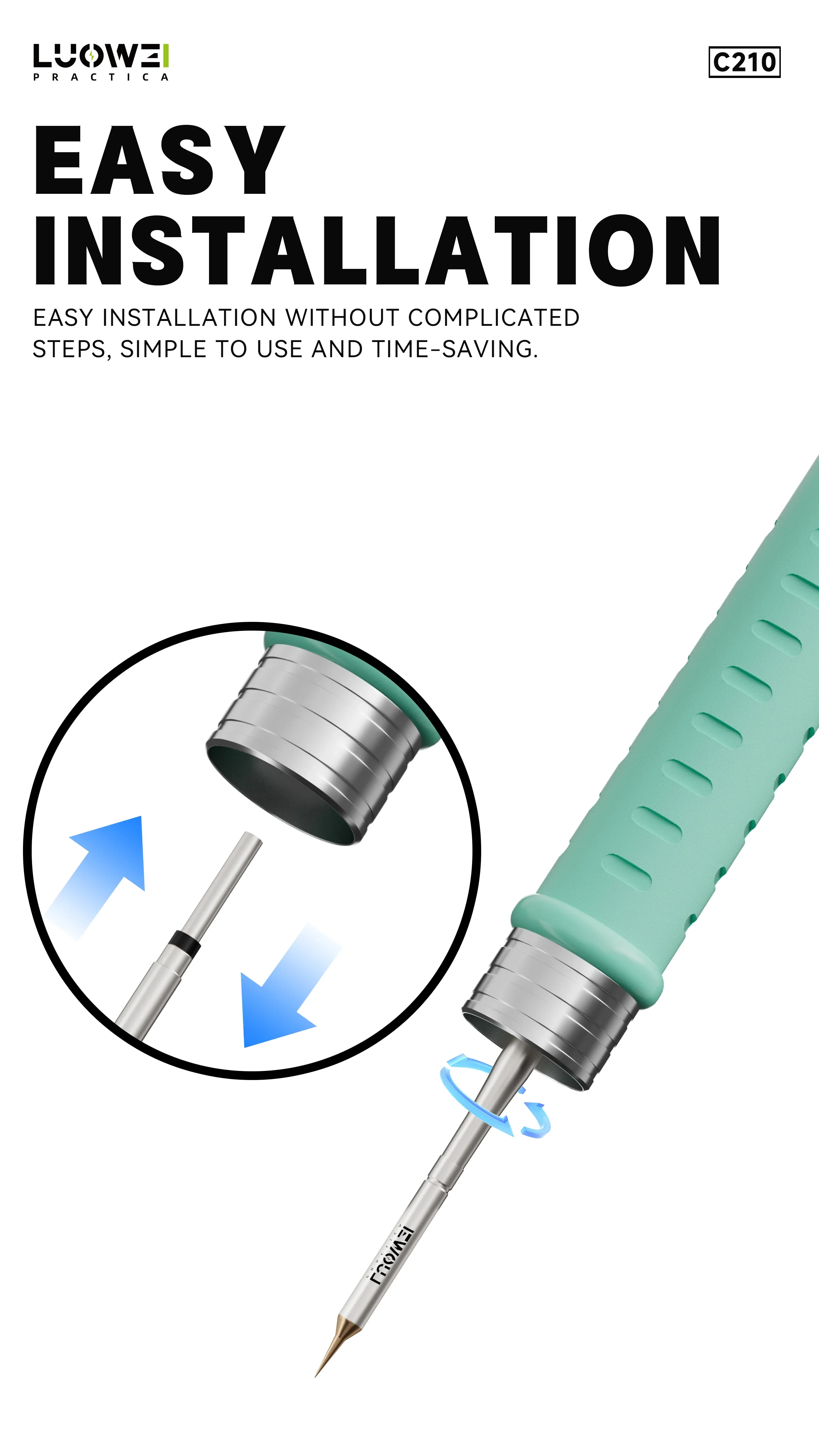 LUOWEI C210K/I/J Lötspitzen-Set Ultrafein Hochpräzise Wärmeleitfähig für Handy-IC Jumper-Kabel Lötarbeiten – Detail 4