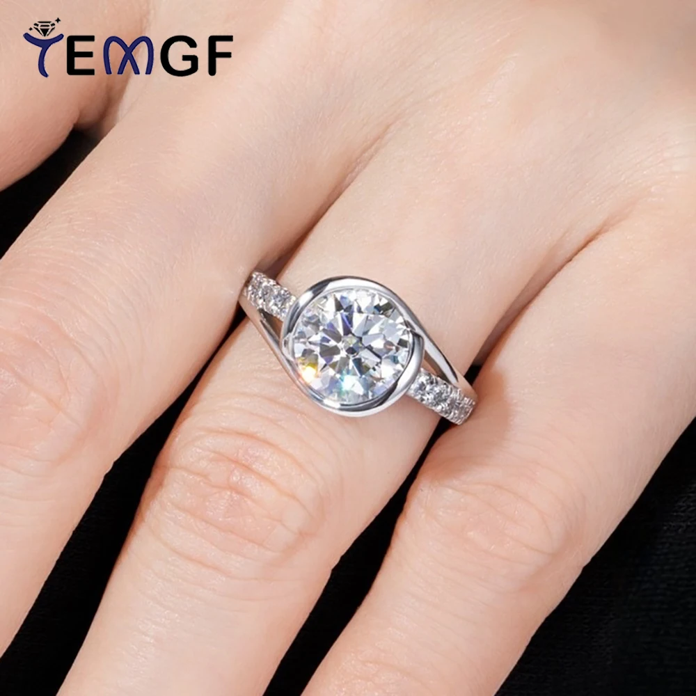 

TEMGF Certified 3CT Moissanite Wedding Ring for Women Men S925 Pure Silver Twisted ArmBand Ring Engagement Anniversary Jewelry