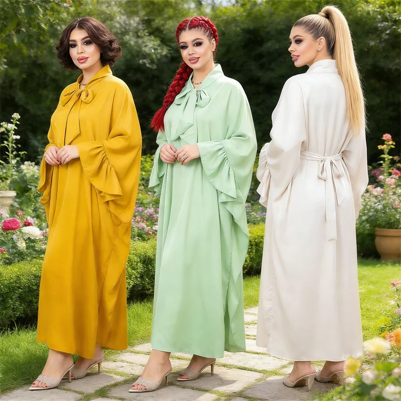 

Абайя с рюшами для мусульманок, платье с рукавами «летучая мышь», дубайский кафтан, джеллаба, марокканский кафтан, женское мусульманское платье, джалабия