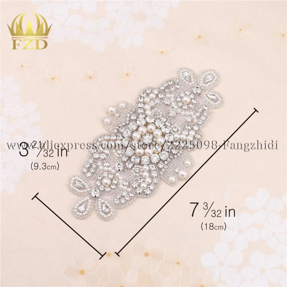 FZD 10 PCS Wholesale Hot Fix Iron On Beaded Appliques Rhinestone Crystal Sew On Wedding Dress Bridal Sash Headbands Bags