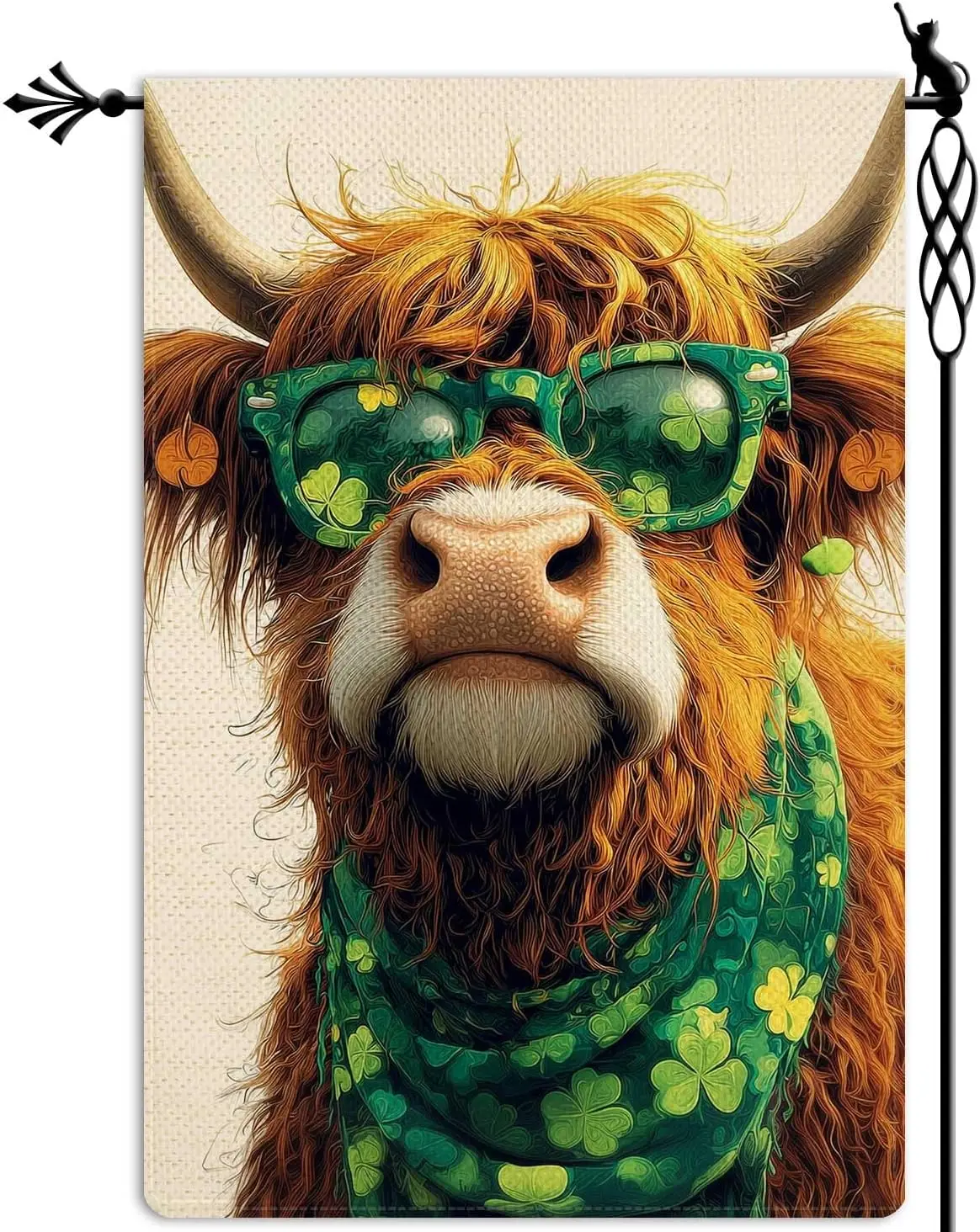 Happy St. Patrick's Day Garden Flag Highland Cow Garden Flag Lucky Clovers Vertical Double Sided Rustic Farmland Burlap  LLX PPM