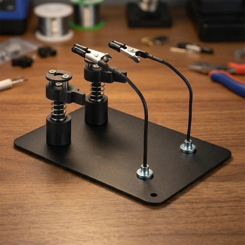 Adjustable Soldering Arm PCB Holder Magnetic For Electronics Hobby 360 Degree Rotation Black Steel Base Compact Design