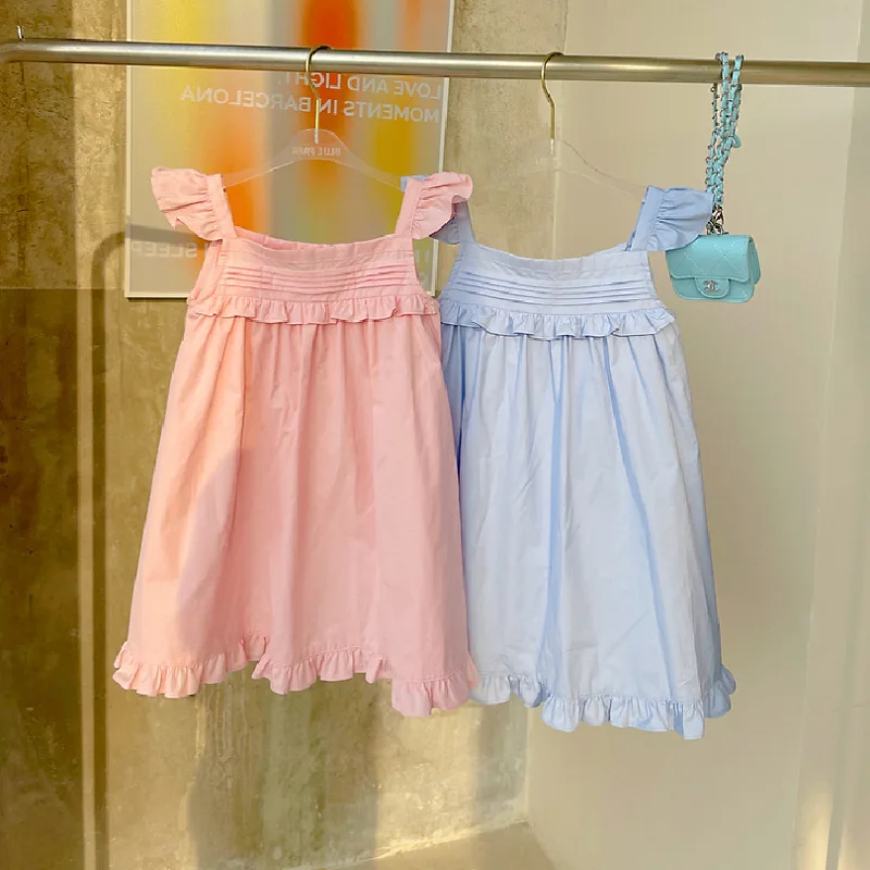 Girls' Dress with Flutter Sleeves and Ruffles, Fresh Style Princess Dress25Summer New Foreign Trade Children's Wear Delivery