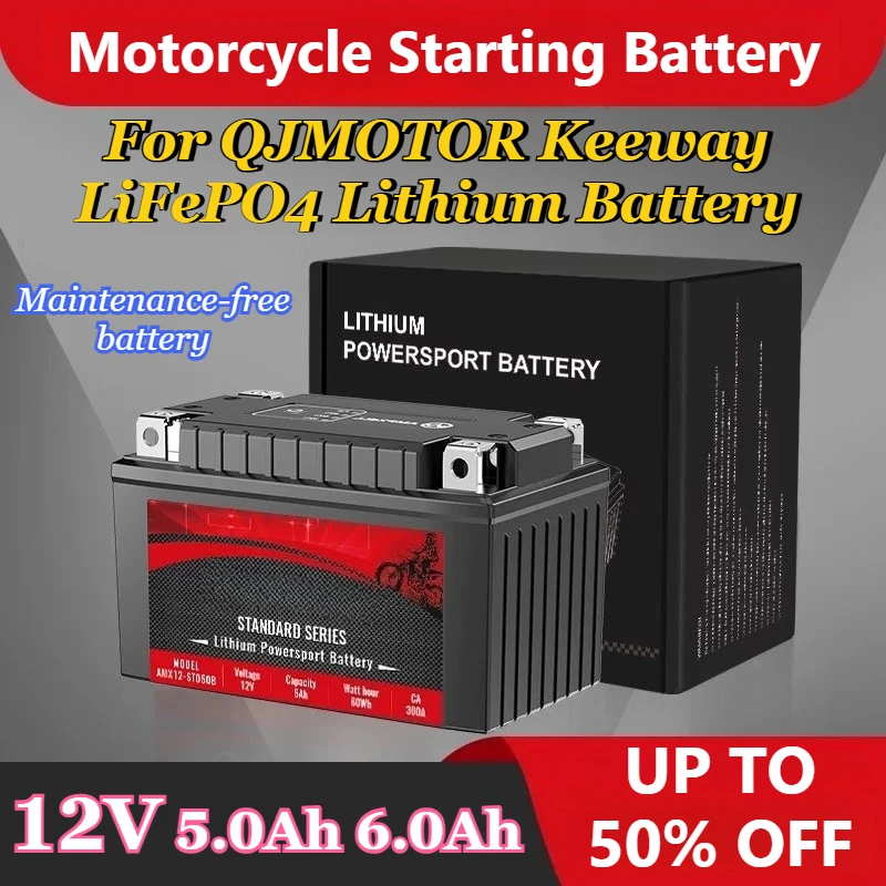 12V 6Ah Lithium LiFePO4 Motorcycle Starting Battery for Keeway K-Light 202,Laser 200,QJMOTOR FORT 150,Hong 150RS,Brown Bear 150
