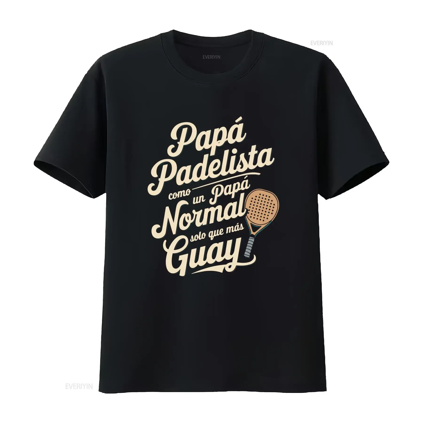 Camiseta de Papá para Hombre con Diseño Divertido Jugador Padel Español Estampado Vintage Eslogan Papa Cuello Redondo vintage
