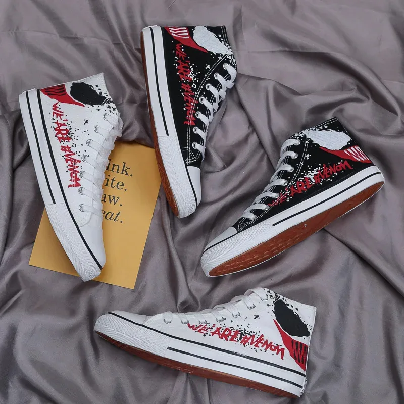 CyCanvas Shoes Venom أحذية رياضية كاجوال طالب عالية أعلى أحذية رياضية صبي فتاة امرأة رجل حذاء أبيض أسود #2