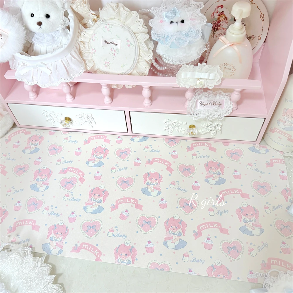 Waterproof Room Home Desk Mat Anime Kawaii Bottle Maid Love Printed Mouse Mat Dormitory Desk Cute Girl Pink Meal Mat 70cmx30cm