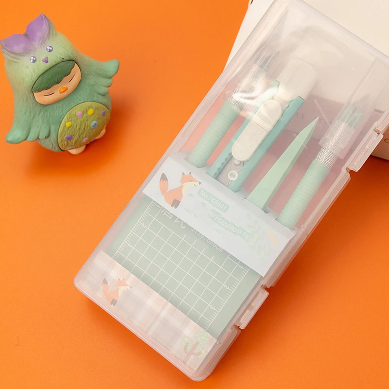 مجموعة واحدة من مجموعة أدوات الحرف اليدوية المعبأة في صندوق - مجهزة بوسادات القطع وسكاكين نحت دقيقة وملاقط وموزعات الملصقات - غير