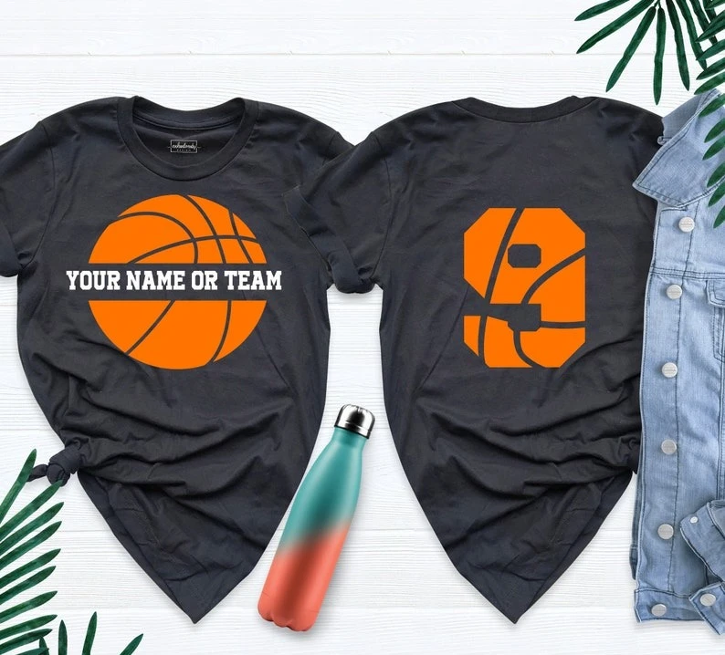 

Custom Sports T-Shirt, Front Back Name and Number Shirt, Personalized Basketball Shirt, Custom Age Birthday Shirt