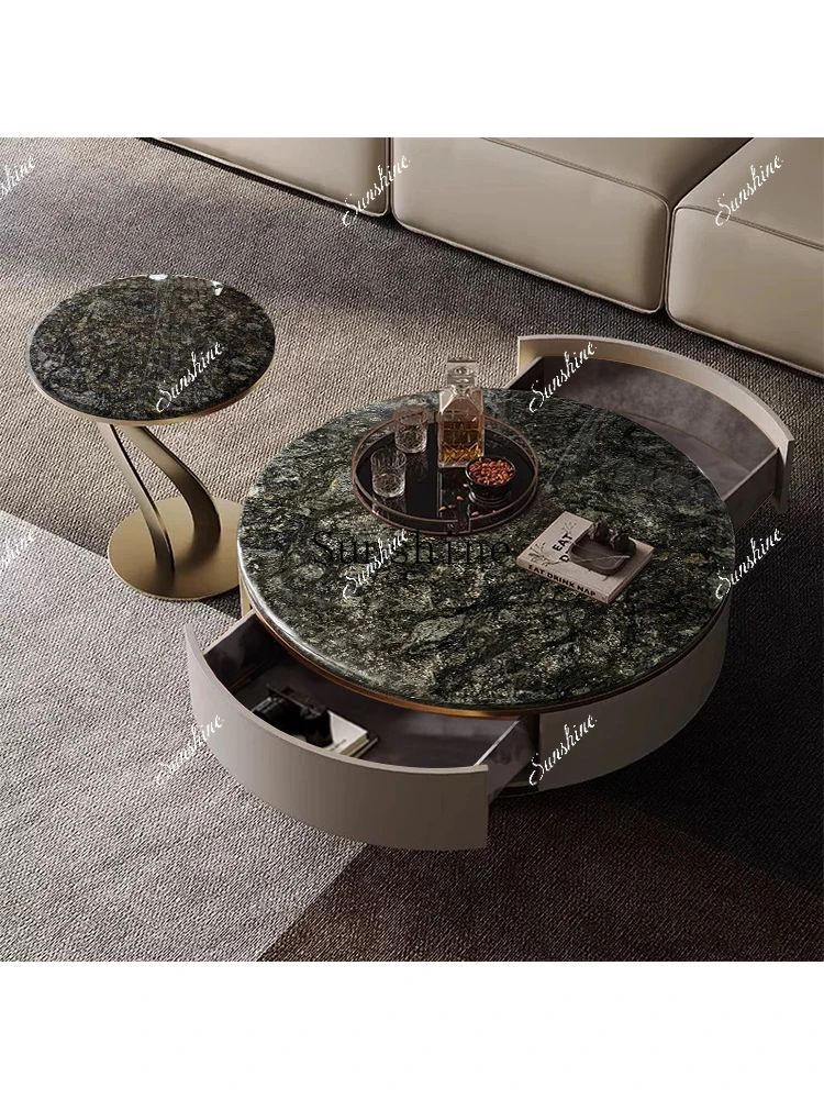 

Italian light luxury living room combination stainless steel round corner table FT