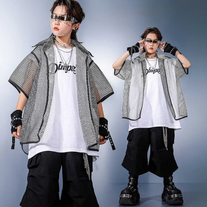 

Boys Hip-Hop Street Dance Costume Suit Net Shirt Baggy Shorts Jazz Dance Costumes Performance Wear Group Dance Stage Clothing