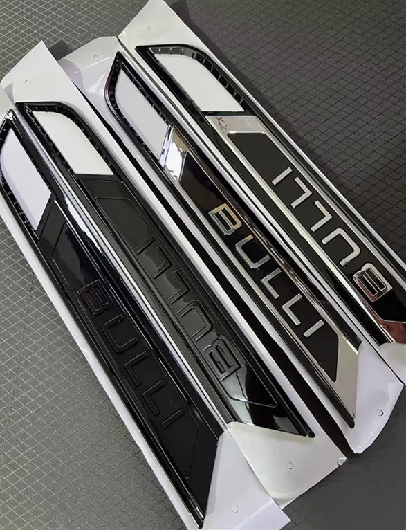 2 قطعة/زوج جديد ABS BULLI فضي لامع أسود الحاجز شعار الباب لملحقات تصفيف السيارة المتعددة