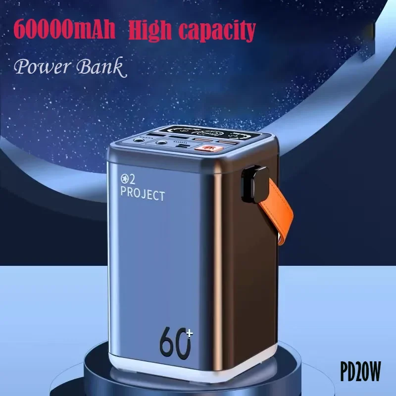 60000mah  Power Bank High-capacity W/ Digital Display 5V 18WPD Fast Charge Energy Storage Power for Outdoor Mobile Power Camping