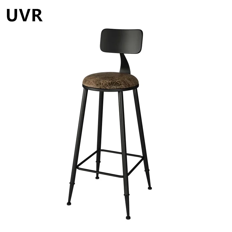 UVR Solid Wood Bar Stool Iron High Stool Bedroom Makeup Backrest Chair Household Restaurant Chairs Bar Hairdressing Bar Stools