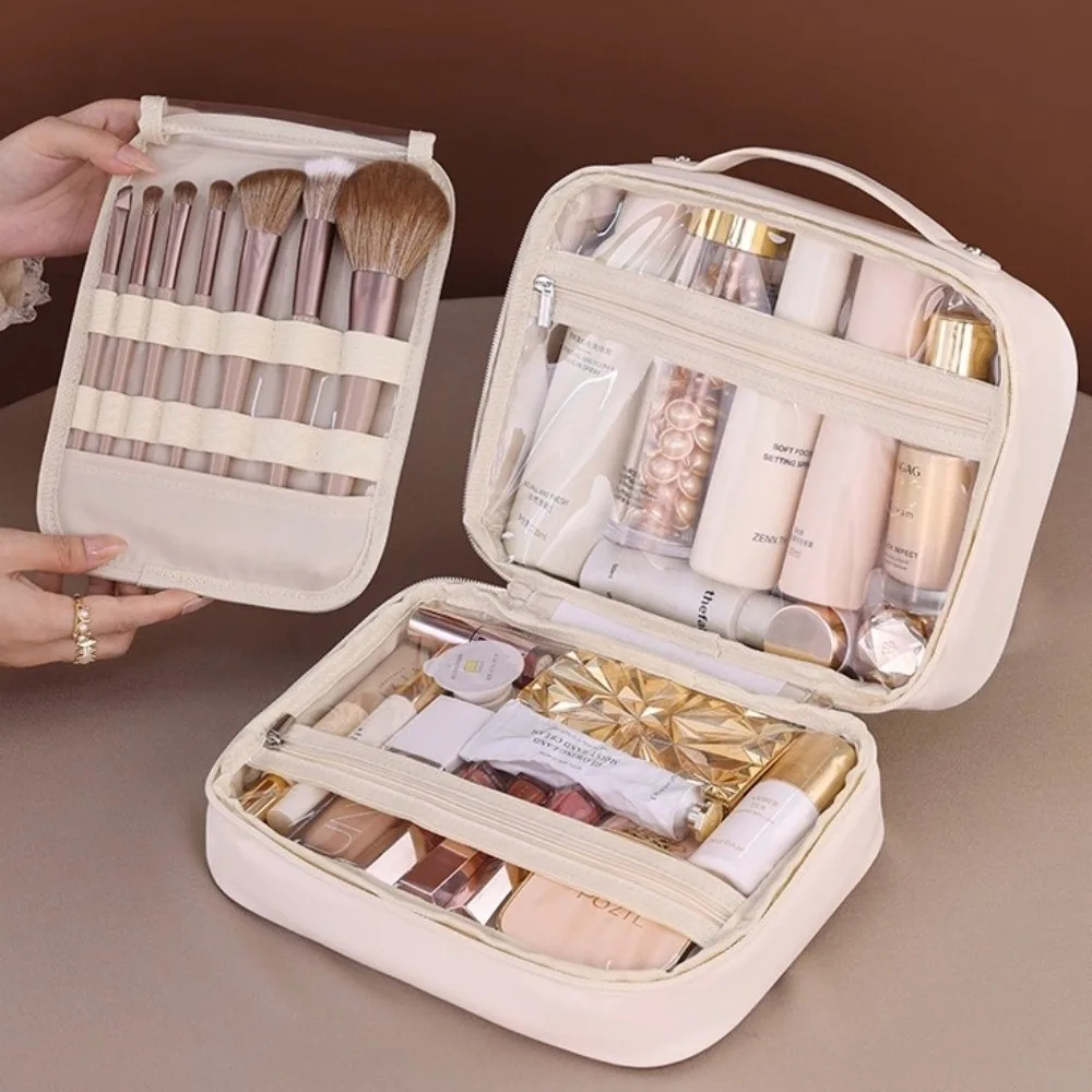 

Luxury Double Layer Cosmetic Bag Zipper Transparent Pouch Make Up Storage Organizer Waterproof Handbag Portable Toiletry Bag