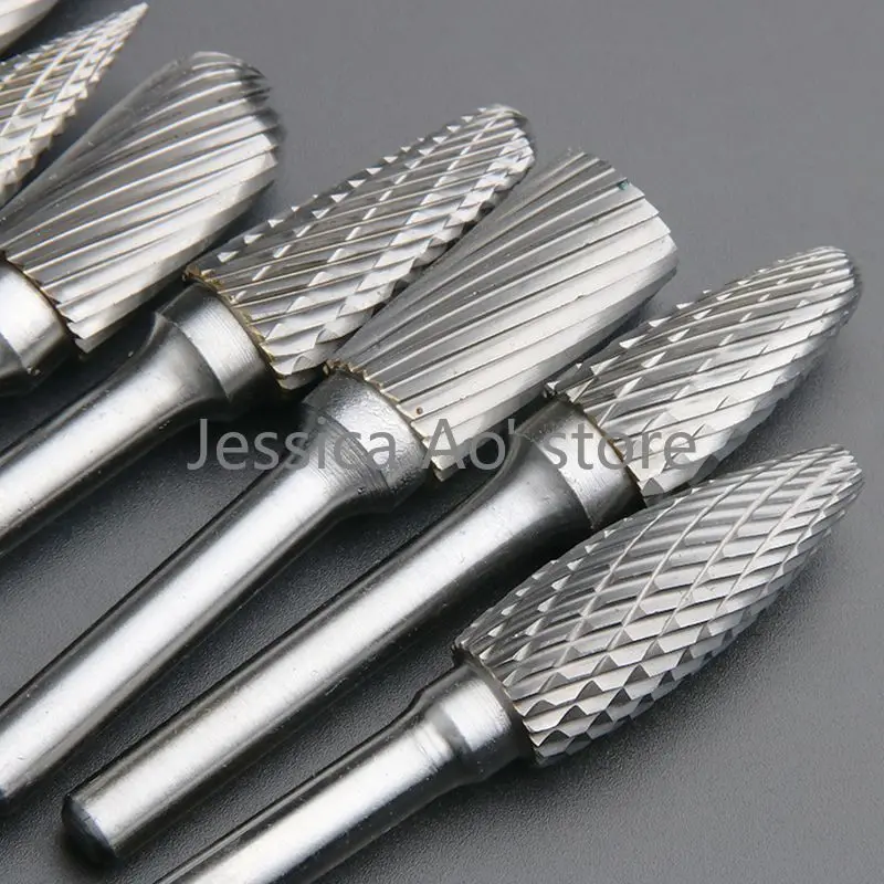 HRC70 6x12mm Electric Grinding Head Tungsten Steel Carbide Rotary File Grinder Accessories Wood Carving Milling Cutters