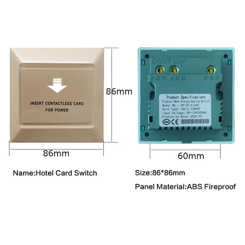 10pcs Hotel /Rental House/Door Insert Card Switch For Energy Saving Low Frequency ID/T57 Card 80-240V 8000W 40A 15s Time Delay