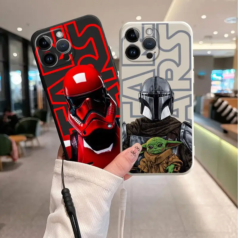 Star Mandalorians W-Wars custodia per Apple iPhone 15 Plus 14promax 13 Pro XR 12 Mini SE XS Max 11 8 7 Cover quadrata in Silicone liquido