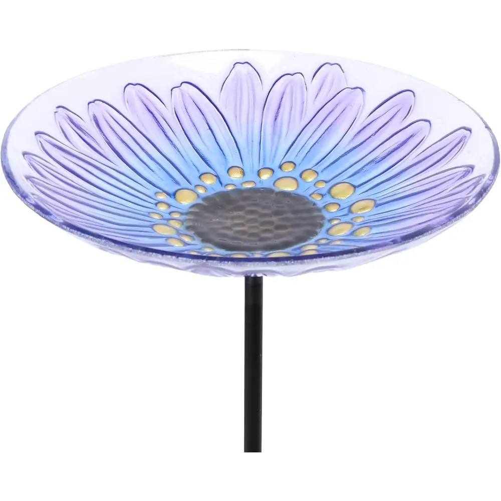 Bird Baths, Glass BirdBaths Metal Stake or Lawn Decor | 25 Inch Height Glass Bird Bath or Outside, Daisy Birdbaths Bowl, Bird Fe