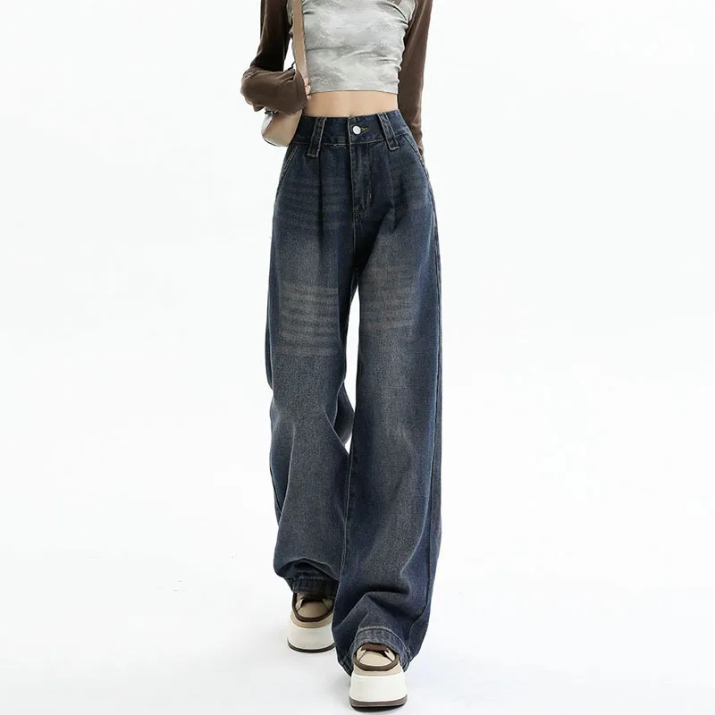

Vintage Blue Baggy High-waisted Jeans Women Fall New Comfy Streetwear Floor Length Pants Women