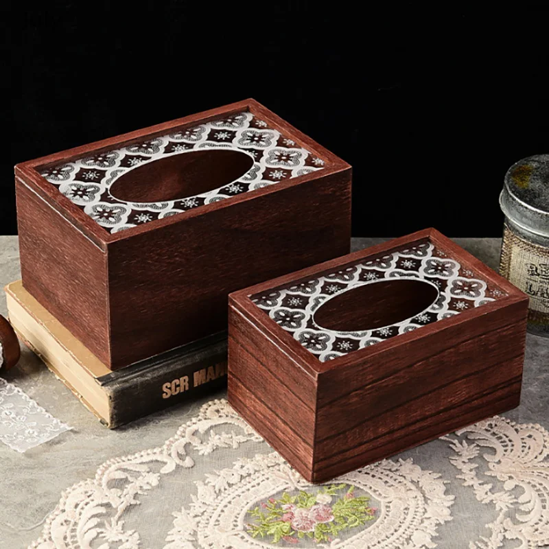 Retro Wooden Tissue Holder Household Paper Towel Storage Box Desktop Napkin Organizer Removable Tissue Boxes For Home Office